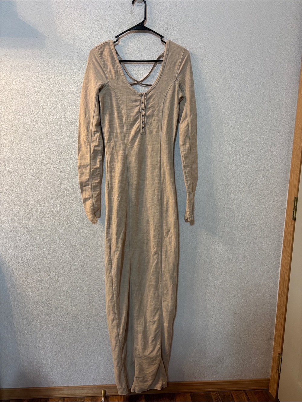 Free People Neutral Beige Long Sleeve Maxi Dress
